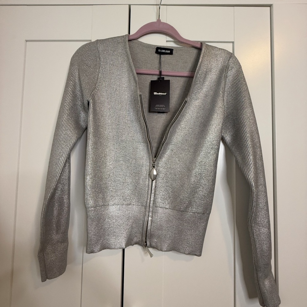 BadBlood limited edition long sleeve metallic zip up shirt